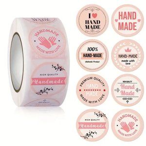 NEW 500 Stickers Variety of "Handmade" Stickers Baking and Craft Labels - Pink